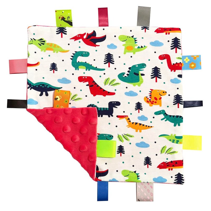 FOMUNIâ¤Deliver Fast Baby Soft Touch Comforter Blanket with Tags,Tag Comforter, Comfort Security Blanket Gift for Toddler Child Kids, Dinosaur Comforter Blanket-Red - Image 1